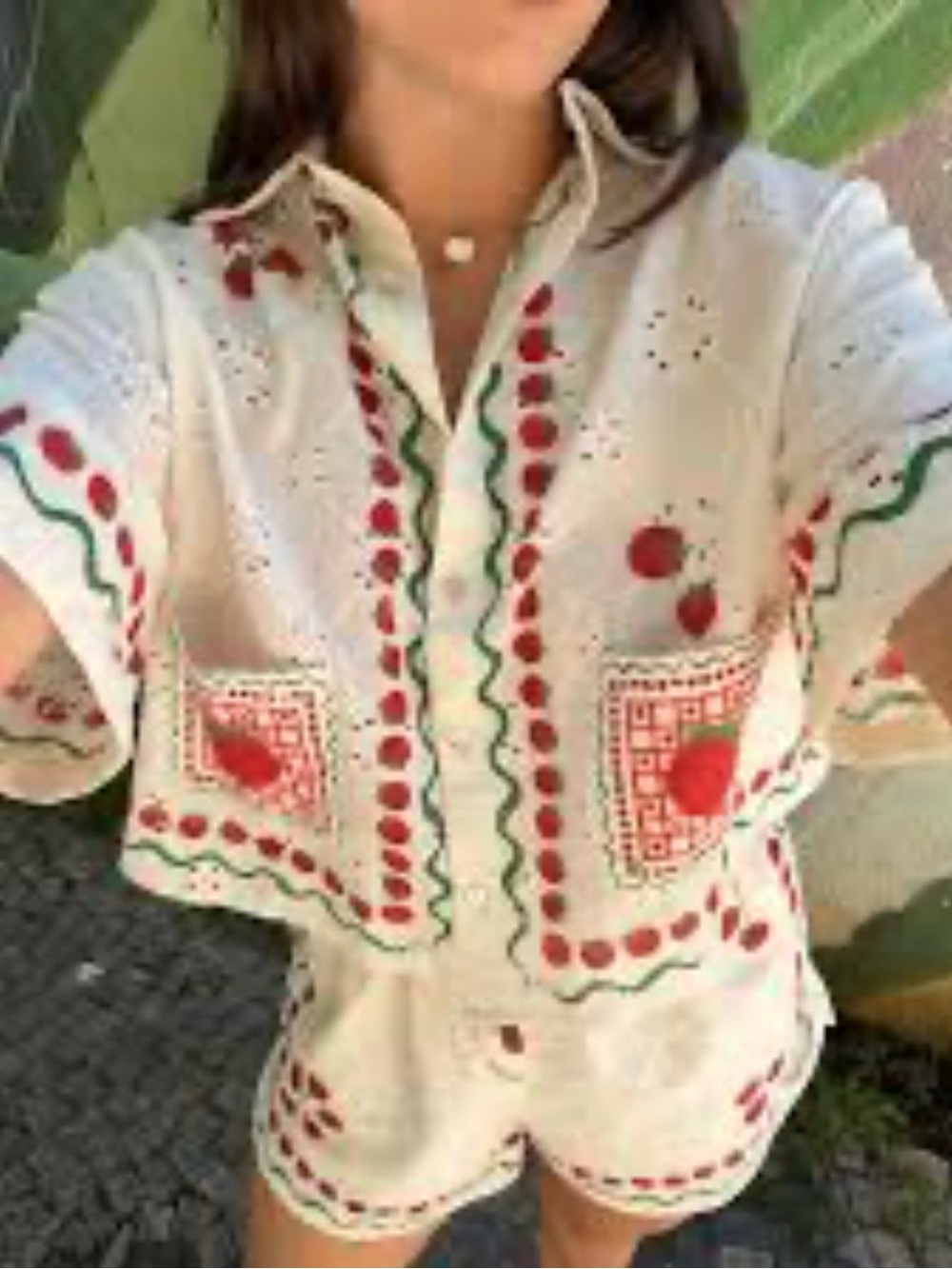 Farm Rio tomatoes embroidered Eyelet Two-Piece Set
